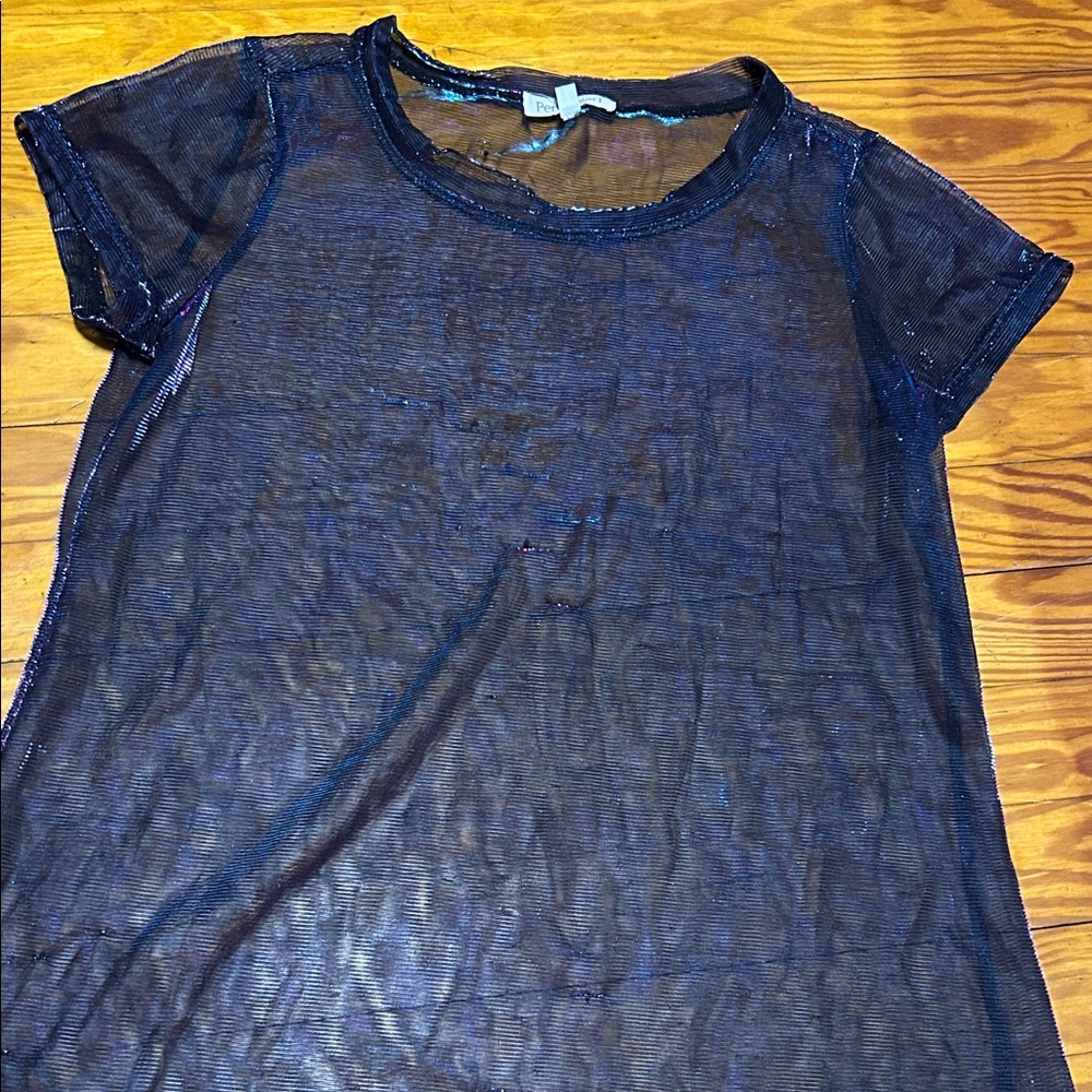 Elegant Sheer Navy Blue Women's Top